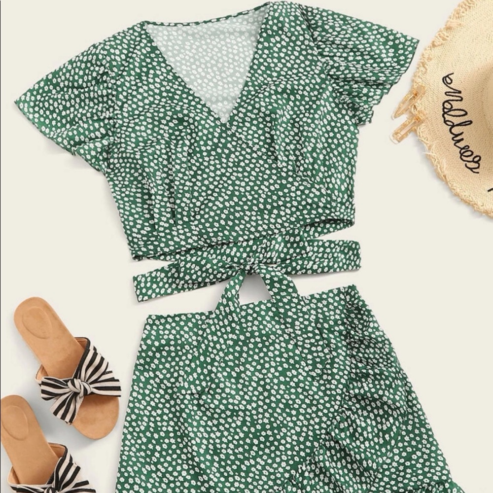 Green Polka Dot Wrap Skirt